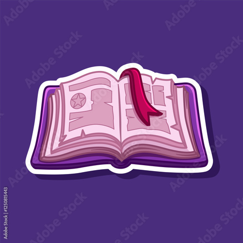 Spellbook cartoon illustration sticker. Vector Halloween decoration element. Halloween-themed element