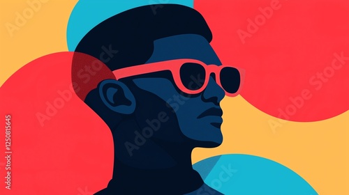 A modern digital illustration of a man wearing stylish sunglasses with a vibrant background, highlighting fashion, individuality, and contemporary design aesthetics. photo