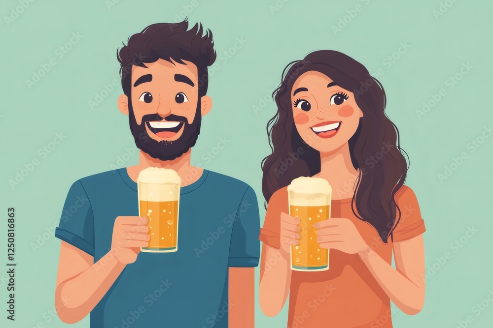 Happy couple drinking and enjoying beer together Happy couple drinking and enjoying beer together