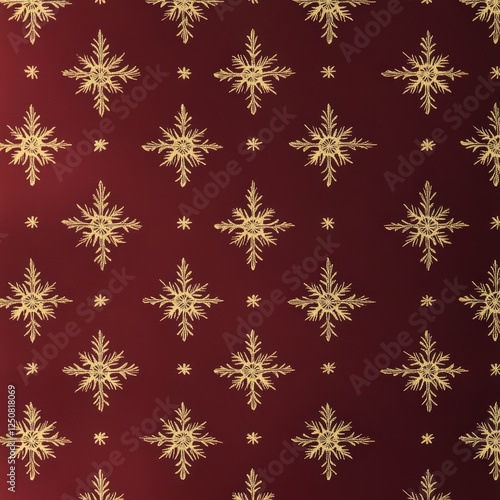 Elegant Gold Snowflake Pattern on Rich Burgundy Background for Holidays