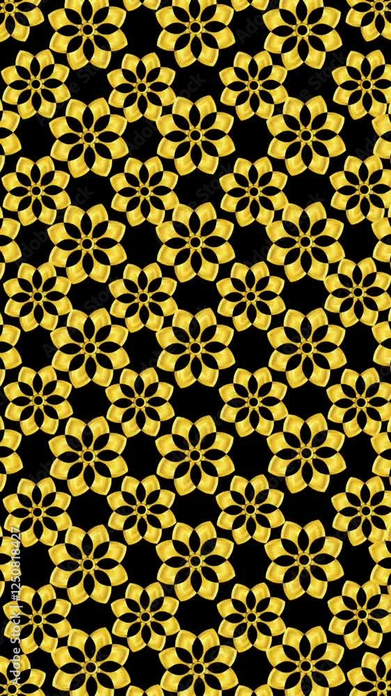 Abstract gold color gradient flower background animation swaying on black screen with vertical screen Abstract gold color gradient flower background animation swaying on black screen with vertical screen