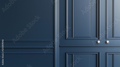 Elegant Navy Blue Panel Wall with Classic Molding Design photo