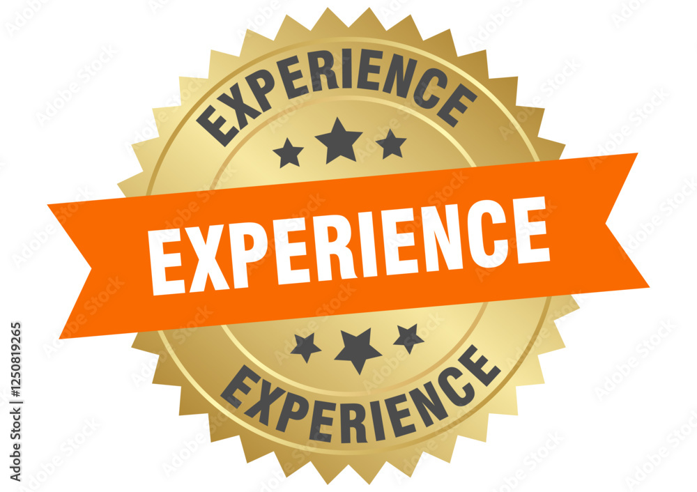 experience. experience round orange and gold label isolated on transparent background experience. experience round orange and gold label isolated on transparent background