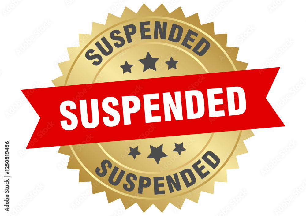 suspended. suspended round red and gold label isolated on transparent background suspended. suspended round red and gold label isolated on transparent background