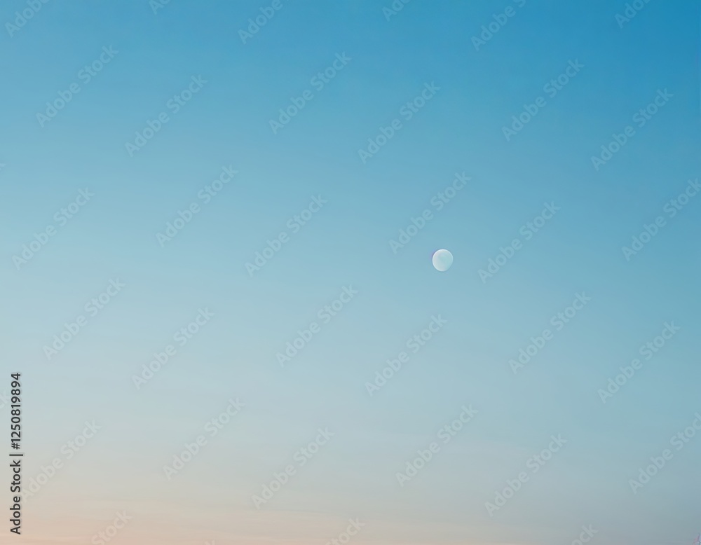 A serene sky at dusk with a pale moon casting a soft glow against the gradient blue and orange hues. A serene sky at dusk with a pale moon casting a soft glow against the gradient blue and orange hues.