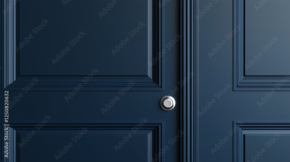 Fototapeta premium Elegant Navy Blue Wooden Door with Classic Paneling and Metal Knob