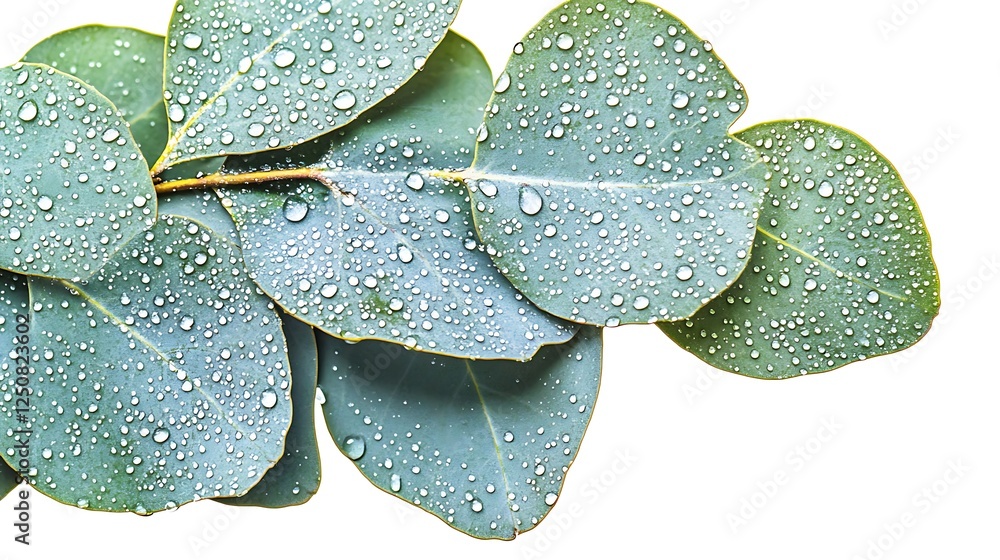 Obraz premium cluster of eucalyptus leaves with a few drops of water on them