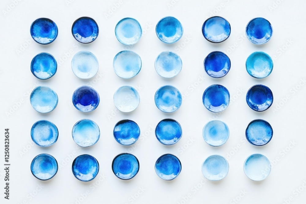 Aesthetic arrangement of blue plates on a white background, showcasing various shades of blue, perfect for home decor, dining, or culinary themes Aesthetic arrangement of blue plates on a white background, showcasing various shades of blue, perfect for home decor, dining, or culinary themes