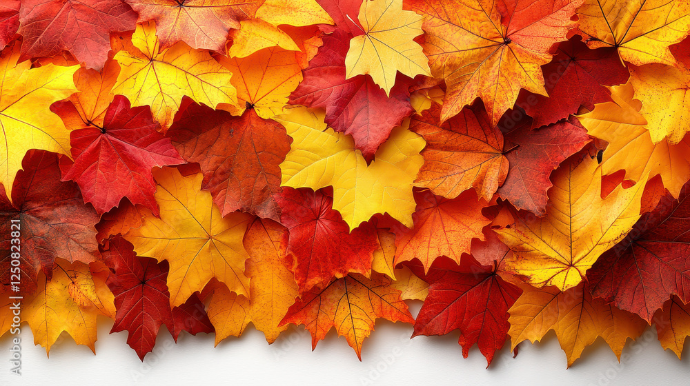Fototapeta premium A stunning array of autumn leaves showcasing vibrant colors like red, yellow, and orange. Perfect for themes of nature, seasonal change, and beauty