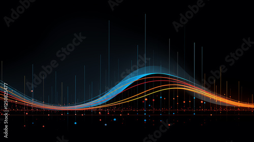 A vibrant abstract wave graphic with blue and orange colors on a dark background, ideal for conveying energy, innovation, and creativity in digital projects. photo