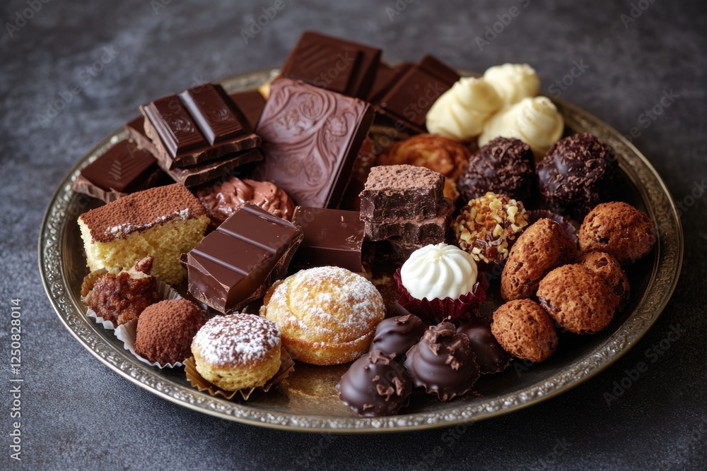 A selection of various chocolates and baked goods on a plate A selection of various chocolates and baked goods on a plate