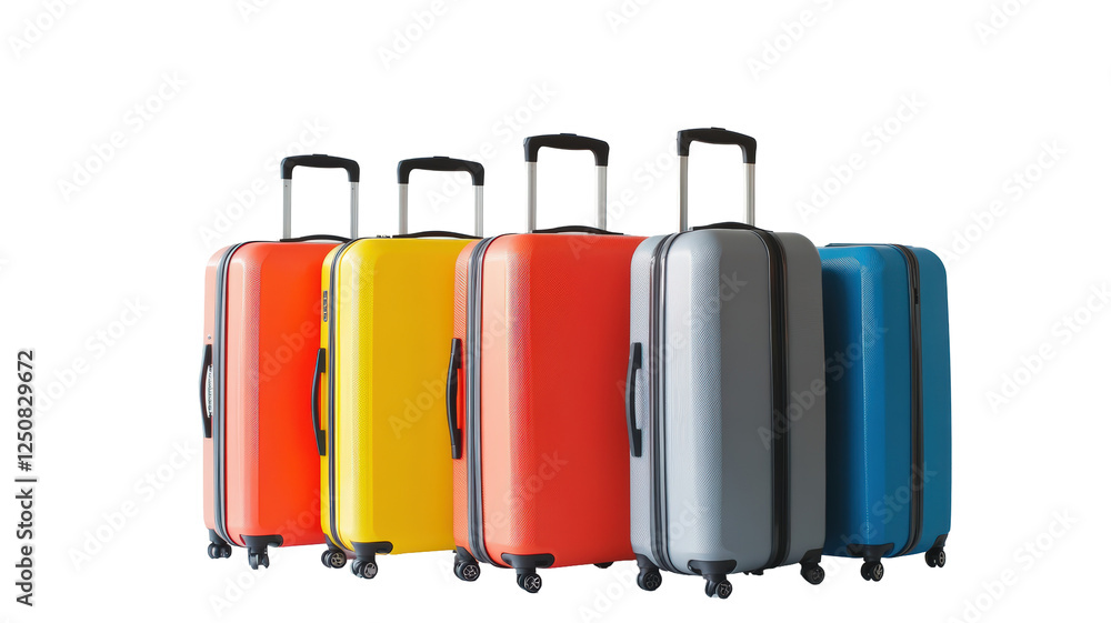 Isolated Stack of luggage with wheels in different colors Isolated Stack of luggage with wheels in different colors