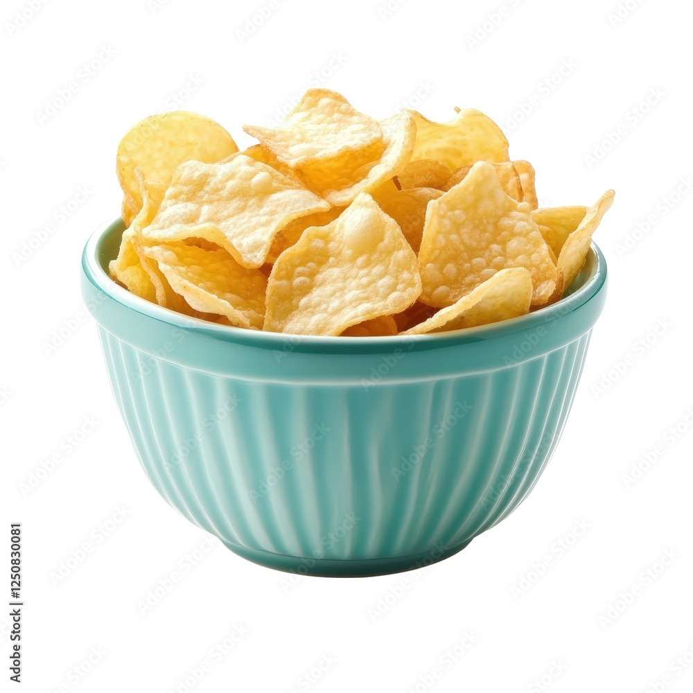 Isolated Crispy Potato Chips in a Light Blue Bowl Isolated Crispy Potato Chips in a Light Blue Bowl