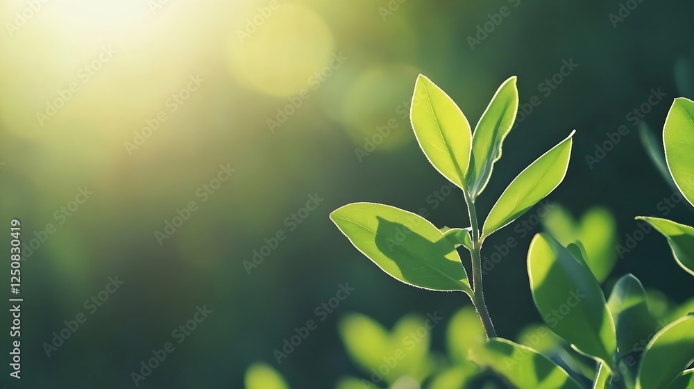 Obraz premium Fresh green leaves basking in sunlight with a soft dreamy background creating a calm atmosphere : Generative AI