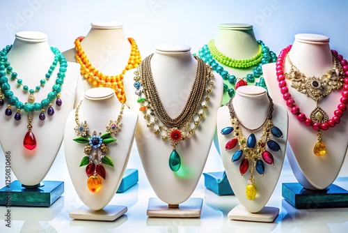 Stylish Necklaces Adorned on Jewelry Busts: A Display of Elegance and Craftsmanship photo