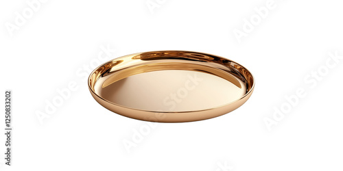 A polished golden tray with a sleek, smooth surface reflective finish and a gentle curved edge.