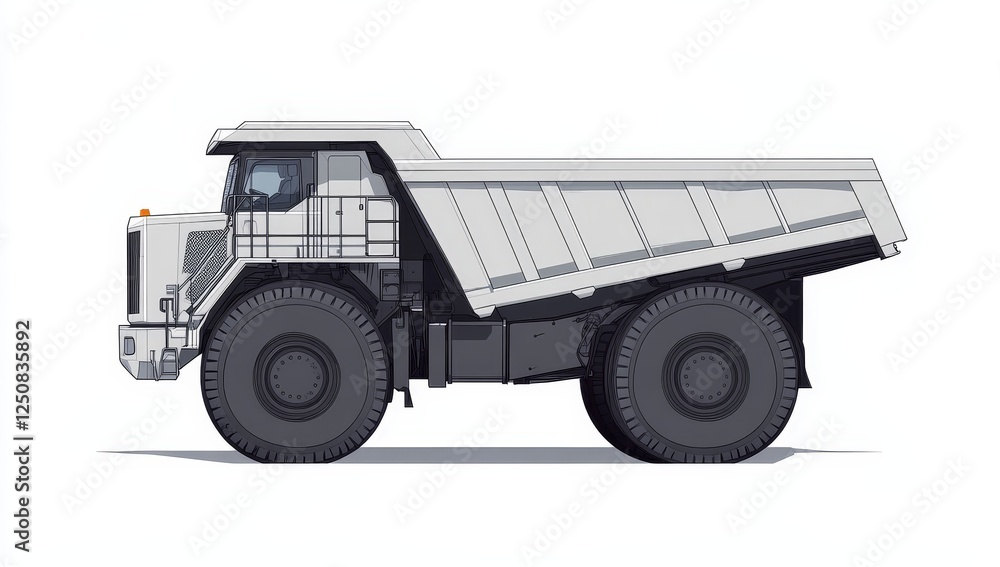 White mining dump truck, side view, isolated, industry illustration White mining dump truck, side view, isolated, industry illustration