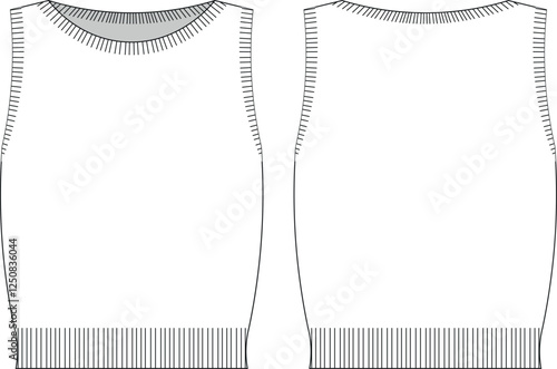 sleeveless round neck halter neck ribbed slouchy loose short knitted cropped crop blouse top technical drawing flat sketch cad mockup fashion woman design style model 
