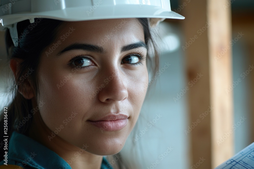 A construction worker wearing a hard hat looks directly at the camera, taken in a building setting A construction worker wearing a hard hat looks directly at the camera, taken in a building setting