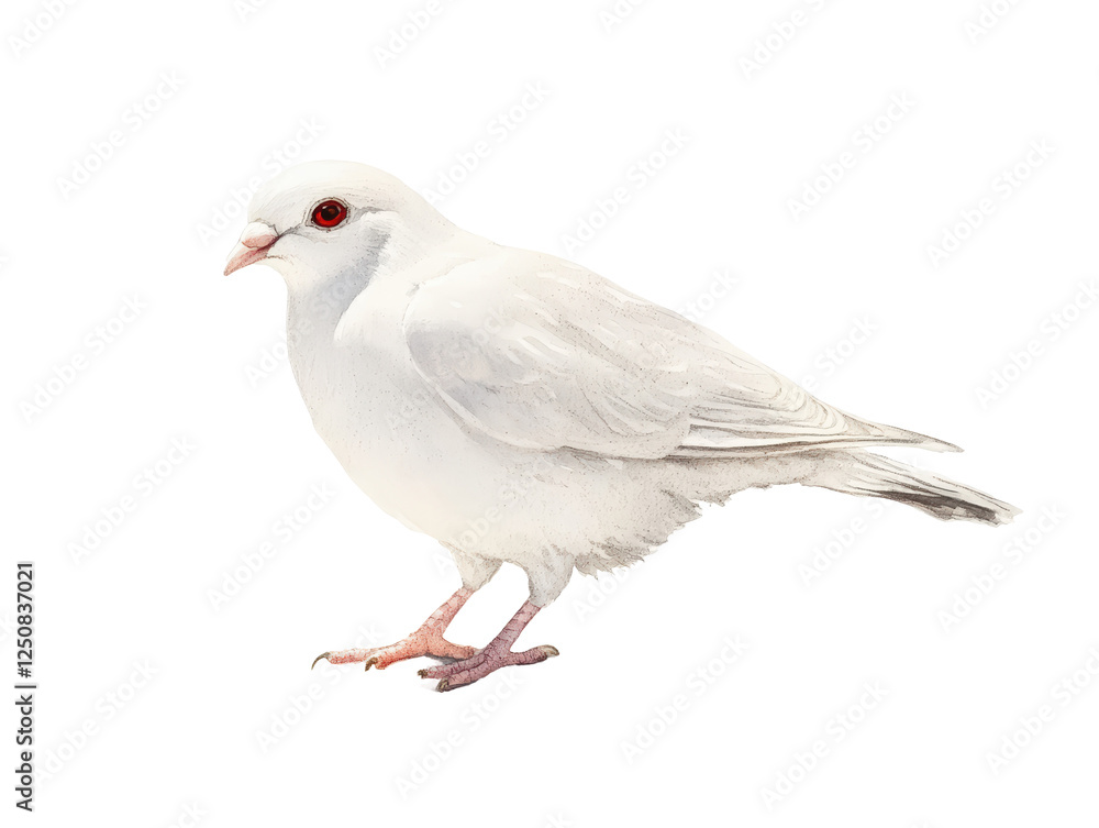 Isolated Pure White Dove with Red Eyes Standing Isolated Pure White Dove with Red Eyes Standing