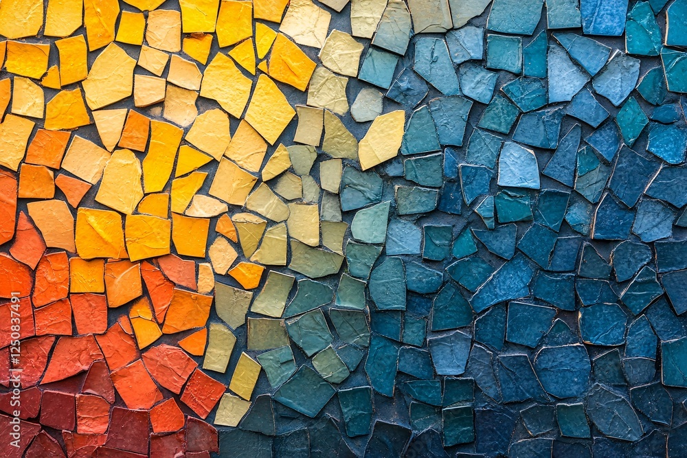 Abstract Mosaic Artwork Warm Hues Transitioning To Cool Blues Abstract Mosaic Artwork Warm Hues Transitioning To Cool Blues
