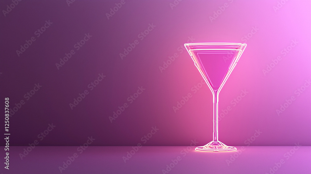 Neon cocktail glass design with subtle purple background, creating vibrant and modern atmosphere. Perfect for nightlife and bar themes Neon cocktail glass design with subtle purple background, creating vibrant and modern atmosphere. Perfect for nightlife and bar themes