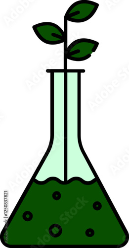 Flat Style Plant Research Flask Icon in Green and White Color.