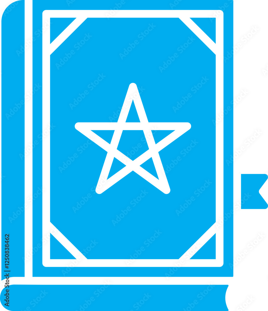 Blue and White Magic Spell Book Icon in Flat Style. Blue and White Magic Spell Book Icon in Flat Style.