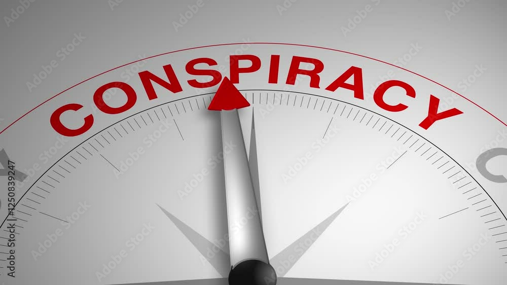 Conspiracy text or word with a gauge arrow on a compass, representing guidance and direction on a clean white background. Ideal for business, coaching, consulting, and self-improvement concept Conspiracy text or word with a gauge arrow on a compass, representing guidance and direction on a clean white background. Ideal for business, coaching, consulting, and self-improvement concept