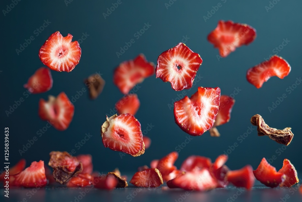 Fresh strawberries fall from above, great for food, nature, or concept images Fresh strawberries fall from above, great for food, nature, or concept images