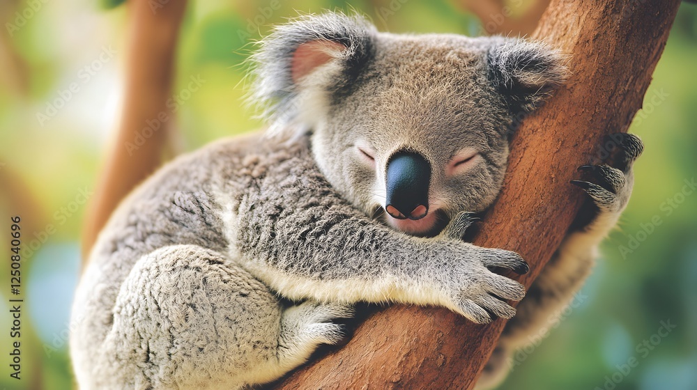 Obraz premium A koala sleeping in a eucalyptus tree
