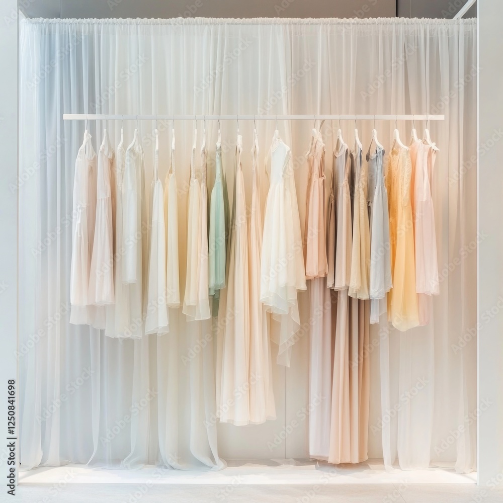 Garments and accessories displayed on a rack, suitable for fashion or interior design uses Garments and accessories displayed on a rack, suitable for fashion or interior design uses