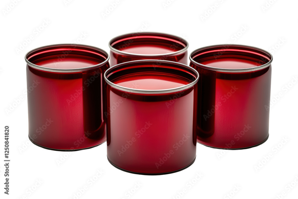 Isolated Four Shiny Metallic Red Paint Cans Isolated Four Shiny Metallic Red Paint Cans