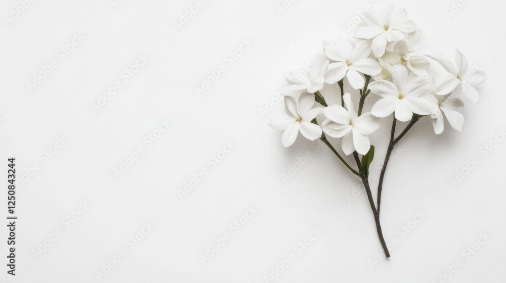 Elegant white flowers arranged on a minimalistic background, evoking tranquility and beauty Elegant white flowers arranged on a minimalistic background, evoking tranquility and beauty