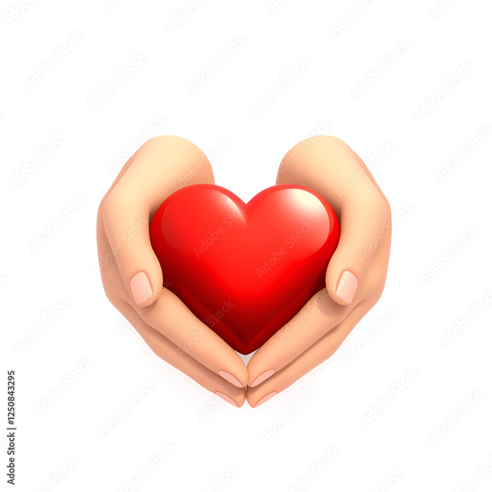 Realistic 3D Hand Holding a Shiny Red Heart – Symbol of Love and Affection Realistic 3D Hand Holding a Shiny Red Heart – Symbol of Love and Affection