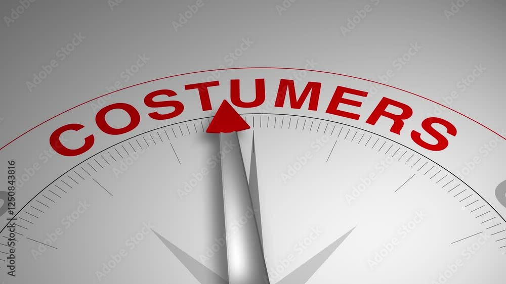 Costumer text or word with a gauge arrow on a compass, representing guidance and direction on a clean white background. Ideal for business, coaching, consulting, and self-improvement concept Costumer text or word with a gauge arrow on a compass, representing guidance and direction on a clean white background. Ideal for business, coaching, consulting, and self-improvement concept