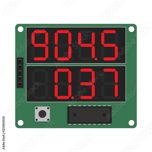 Dual seven segment LED display. Vector circuit board image for electronic illustrations, educational materials, and industrial applications