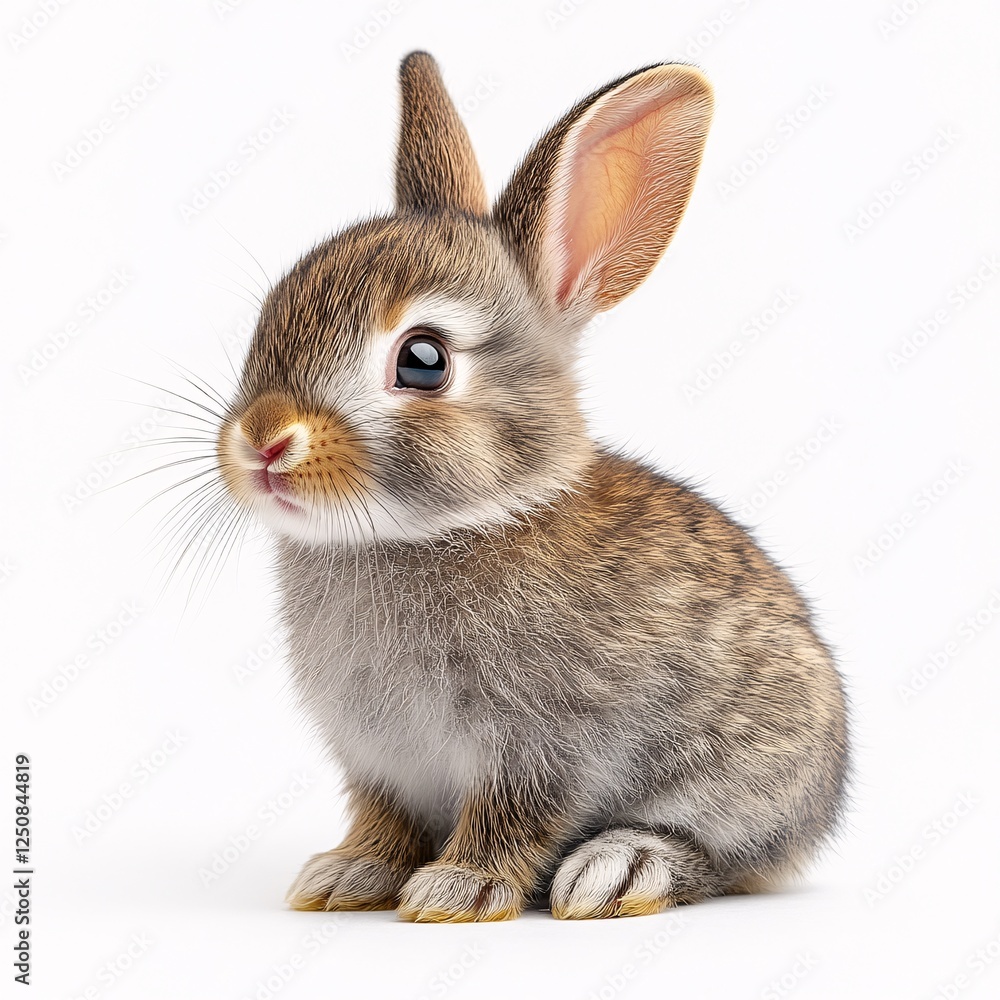 Fototapeta premium Adorable Baby Rabbit Sitting on White Background