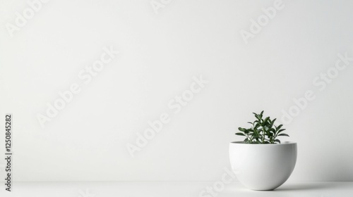 Wallpaper Mural Minimalist indoor scene featuring a small green plant in a white pot on a clean surface Torontodigital.ca