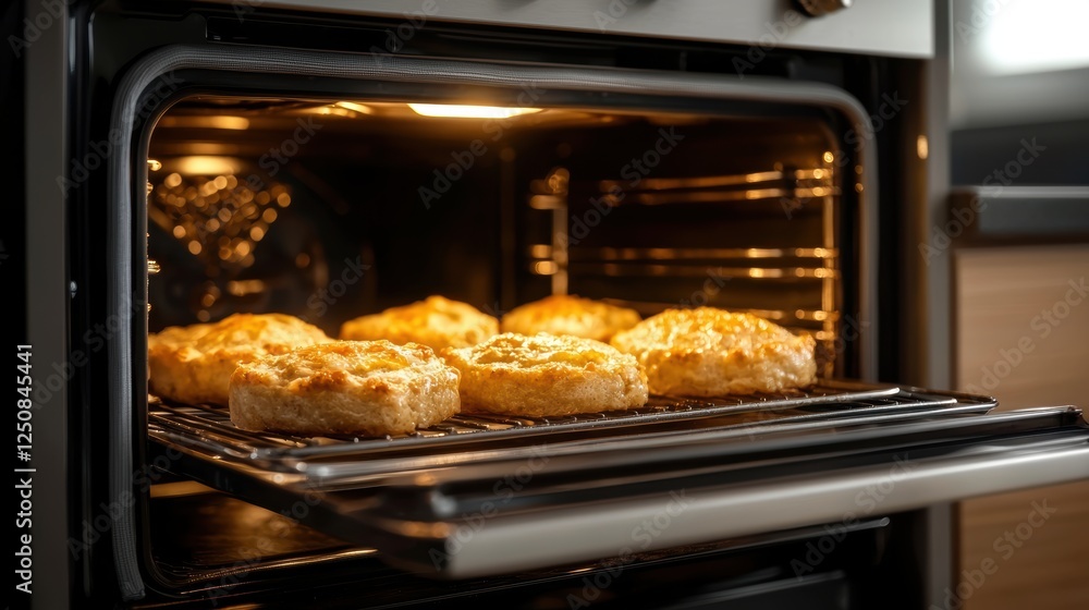 Freshly baked biscuits rise in a modern oven, showcasing a golden crust, This image is perfect for culinary blogs, recipe websites, or baking tutorials, emphasizing home-cooked warmth and flavor, Freshly baked biscuits rise in a modern oven, showcasing a golden crust, This image is perfect for culinary blogs, recipe websites, or baking tutorials, emphasizing home-cooked warmth and flavor,