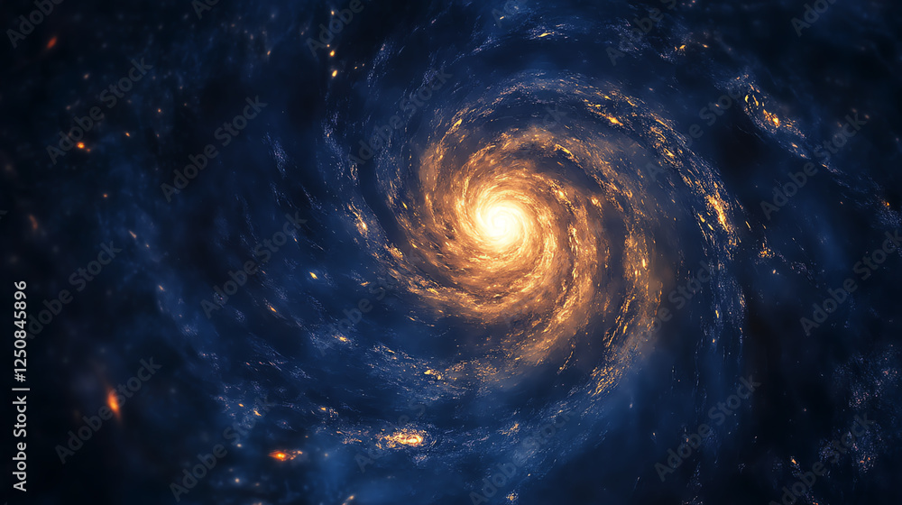 Fototapeta premium Stunning spiral galaxy visualization featuring vibrant colors of deep space, with swirling stars and luminous center creating a breathtaking cosmic scene.
