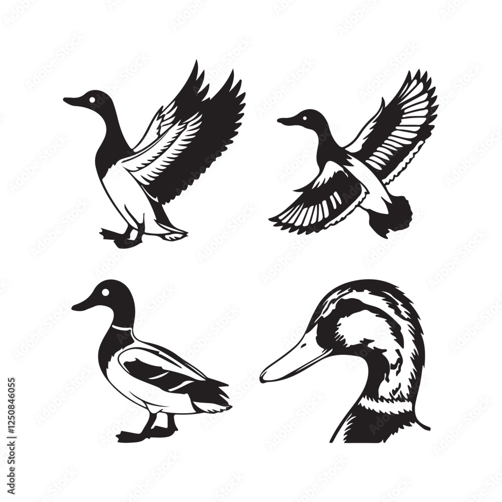 Fototapeta premium Modern floating duck and hunting logo. Vector illustration.