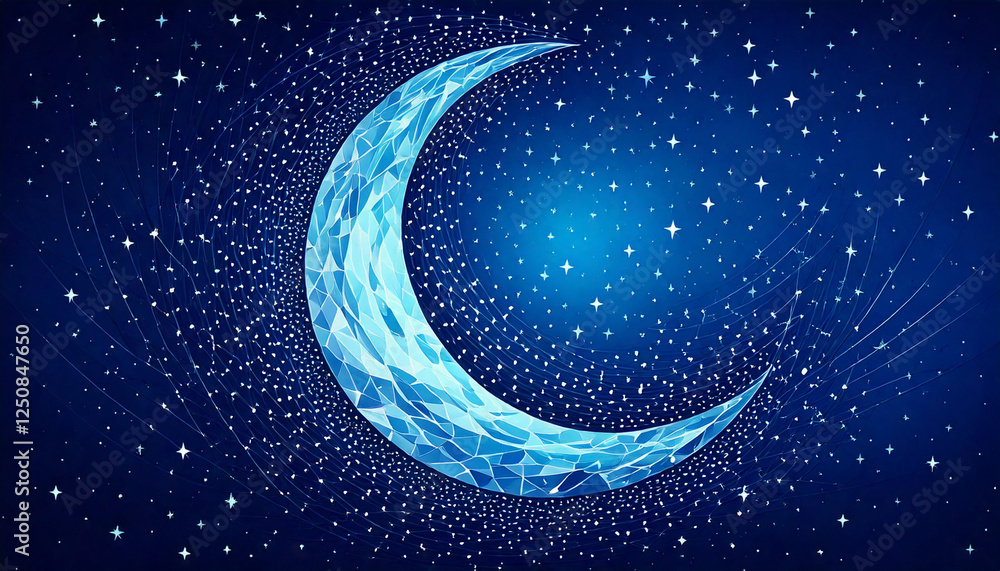 A glowing crescent moon in a dreamy night sky, surrounded by twinkling stars and a soft cosmic glow A glowing crescent moon in a dreamy night sky, surrounded by twinkling stars and a soft cosmic glow