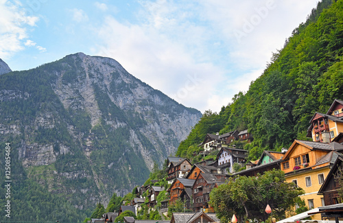 Wallpaper Mural Mountain and old houses in Hallstatt village landscape Torontodigital.ca