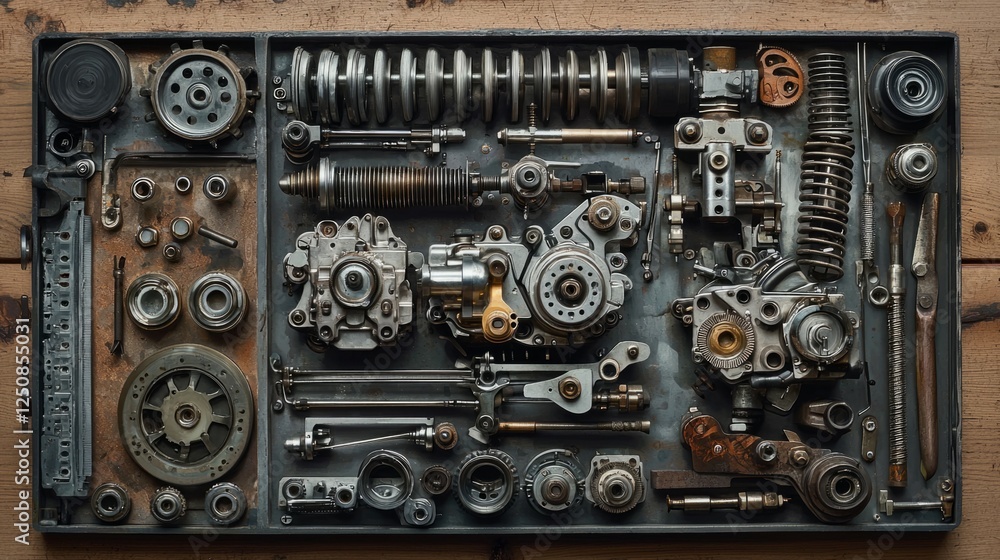 Variations of Mechanical Components on Metal Background Surface Variations of Mechanical Components on Metal Background Surface