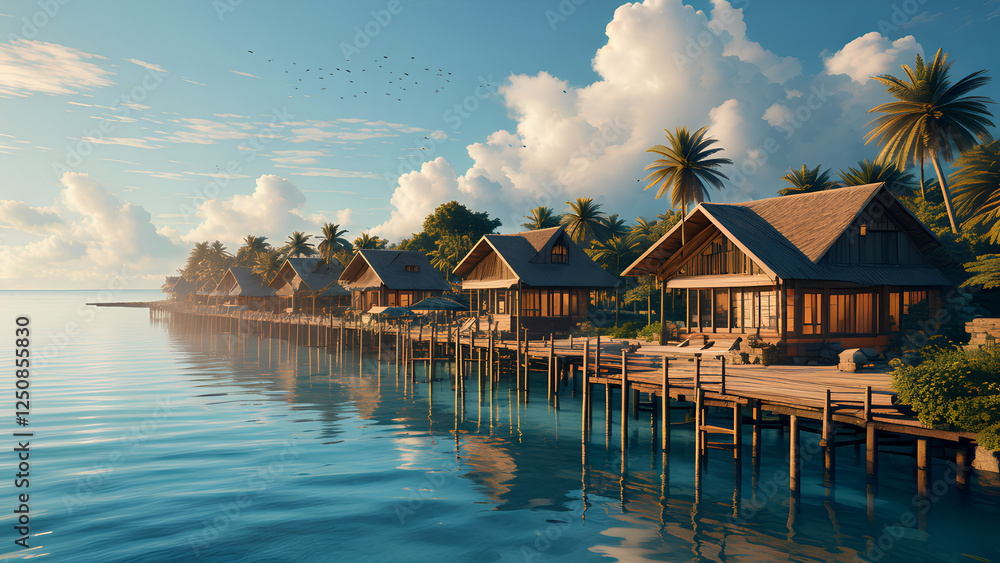 A wooden cabin built by the water's edge.