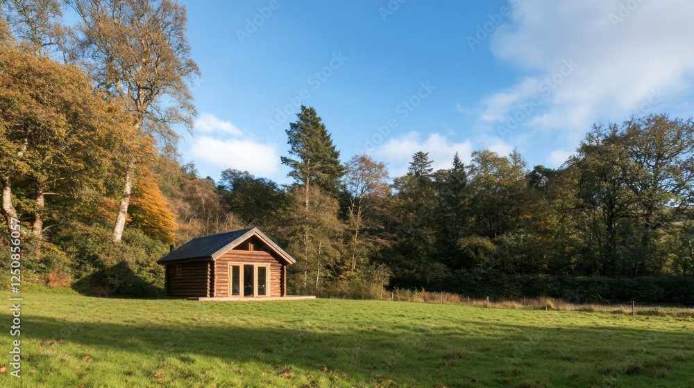 Obraz premium cabin, wood, log, field, nature, rural, landscape, tree, grassy, outdoors, scenery, home, building, architecture, country, tranquil, small, retreat, shelter, scenic, escape, peaceful, idyll, environme