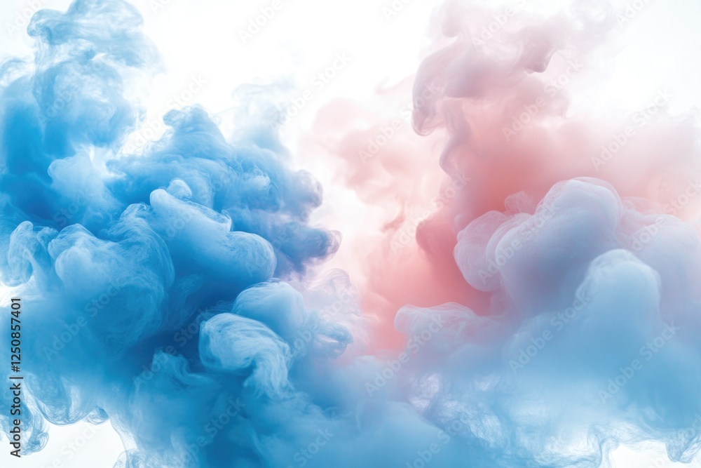 Fototapeta premium A blue and pink cloud of smoke against a white background