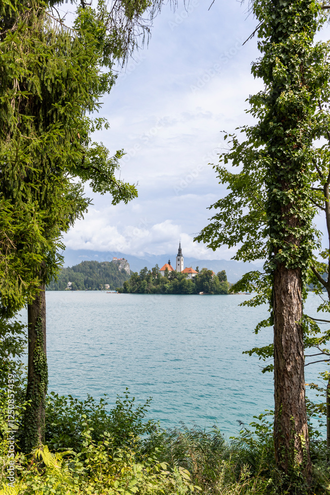 Cityscape of Bled in Gorenjska region in Slovenia with famous view on picturesque Bled island and castle Cityscape of Bled in Gorenjska region in Slovenia with famous view on picturesque Bled island and castle