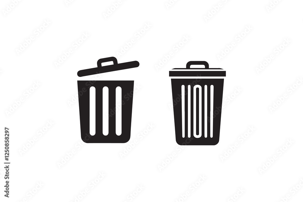 trash can vector silhouette isolated in white background trash can vector silhouette isolated in white background
